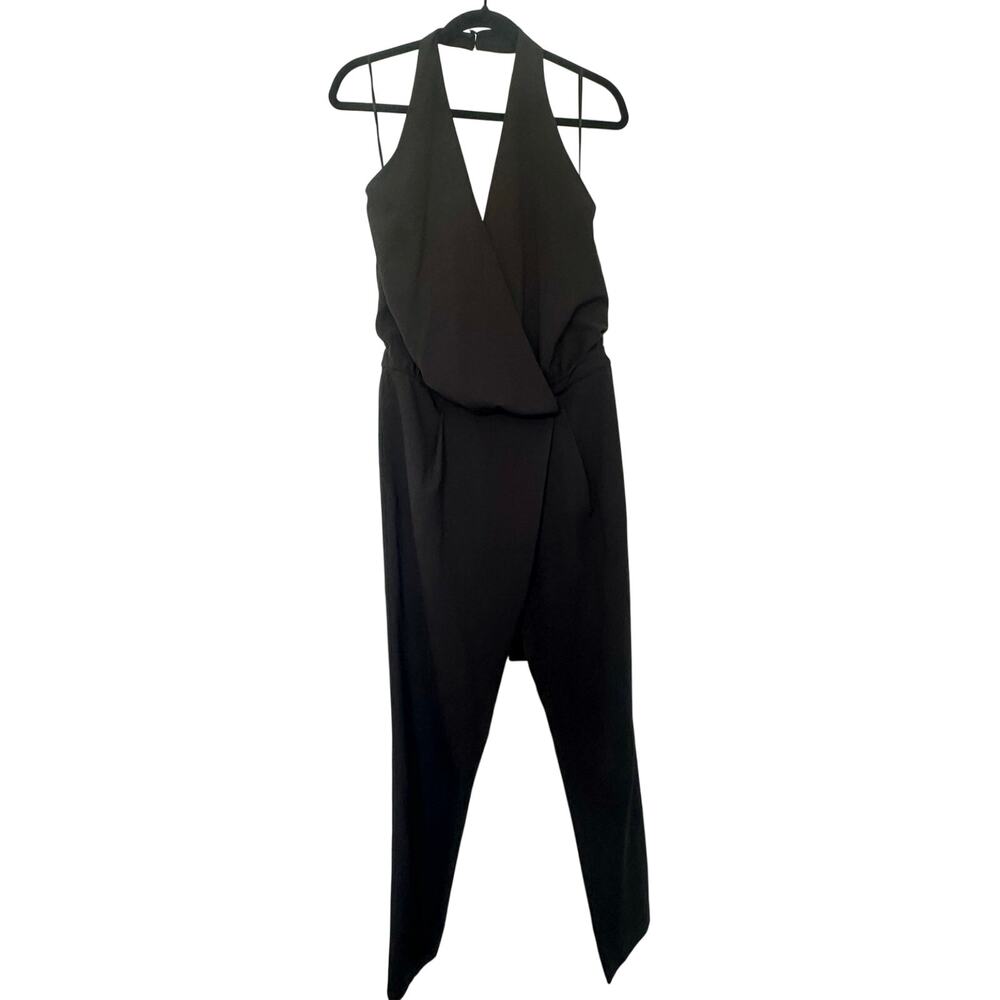 Pinko (6) Black Halterneck Jumpsuit Cinched Waist Faux Wrap Low Back Designer